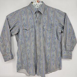 VTG H Bar C Ranchwear Shirt Men 17.5 34 Pearl Snap Western Aztec Southwester USA